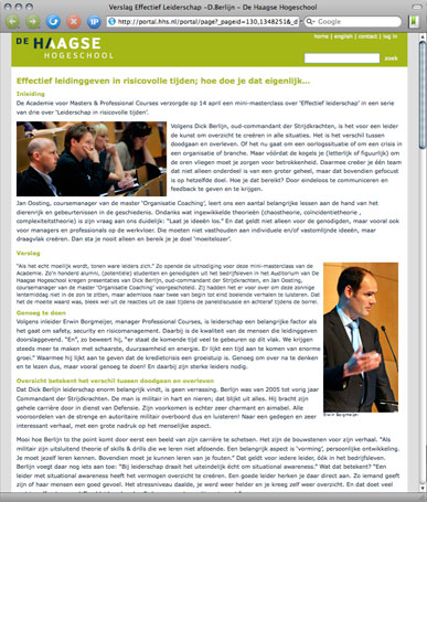 Screenshot webverslag Haagse Hogeschool